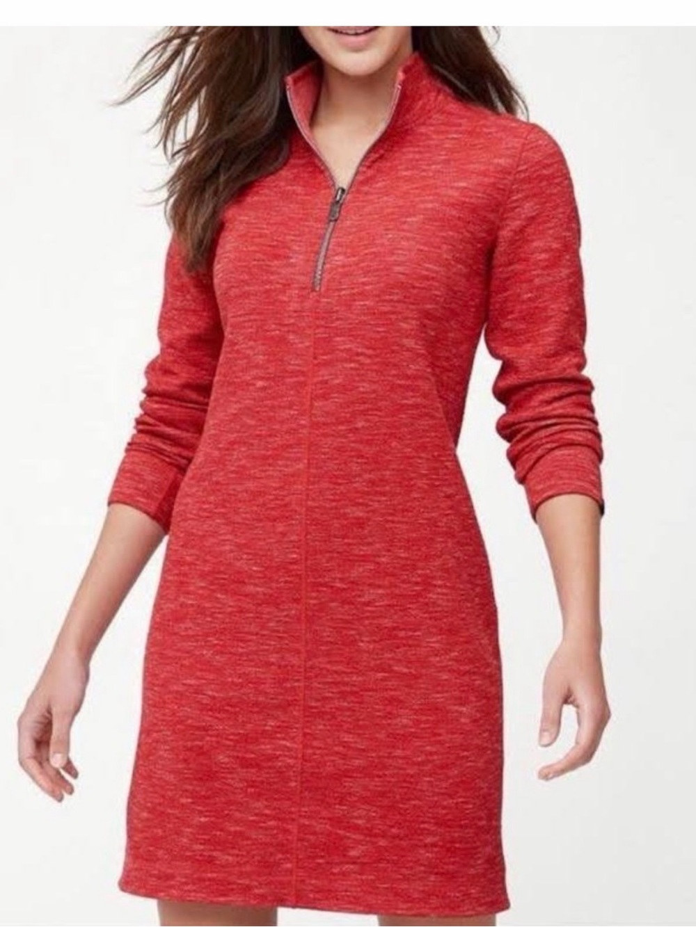 Tommy Bahama Reversible Quarter-Zip Long Sleeve Dress Heathered Red Size Medium